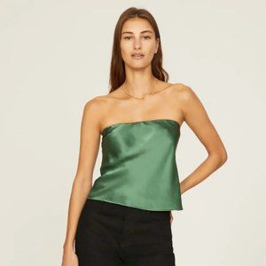 Reformation Spritz Silk Strapless Top - Bottle Green XS
